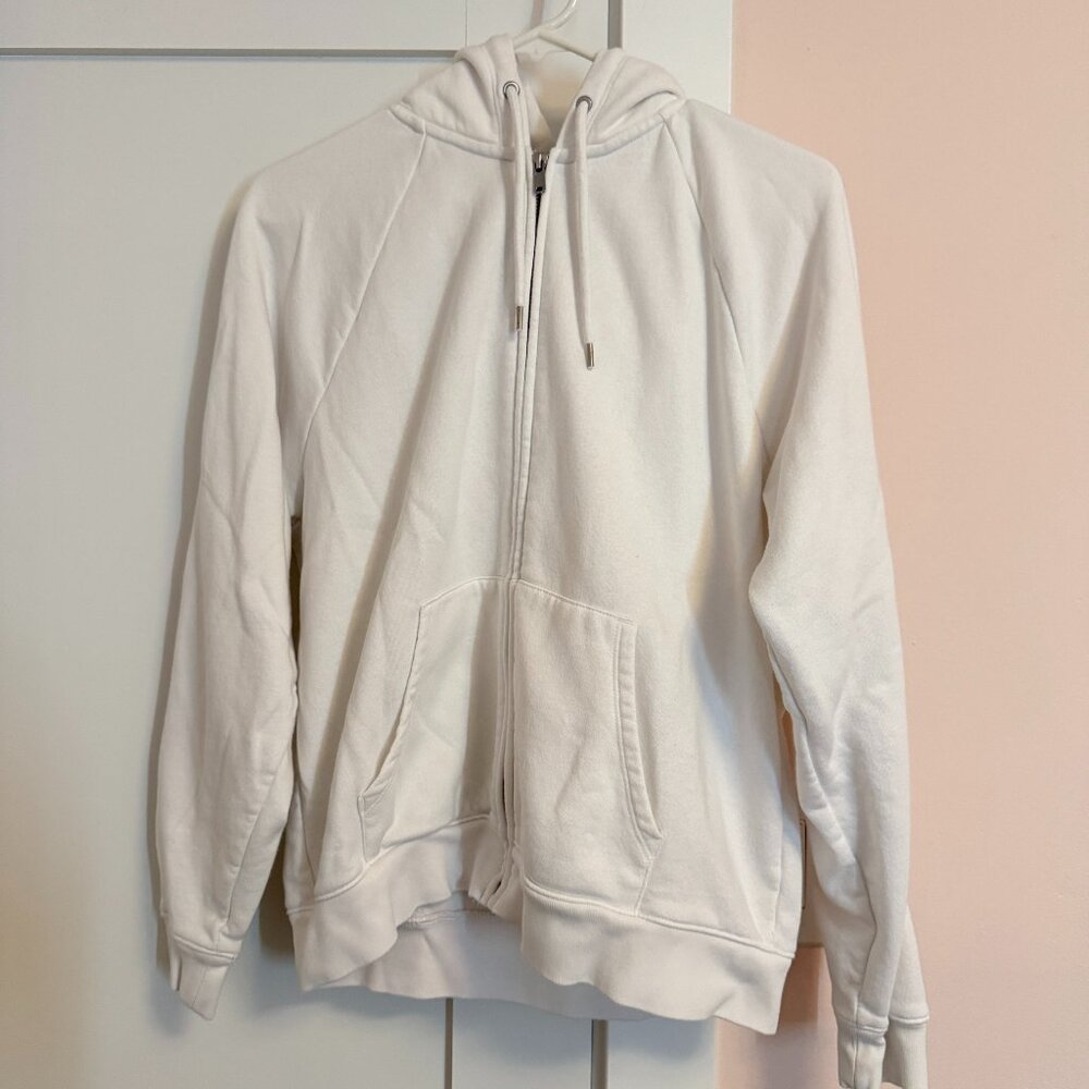 Gap Hoodie White Zip Front Size M Relaxed Fit